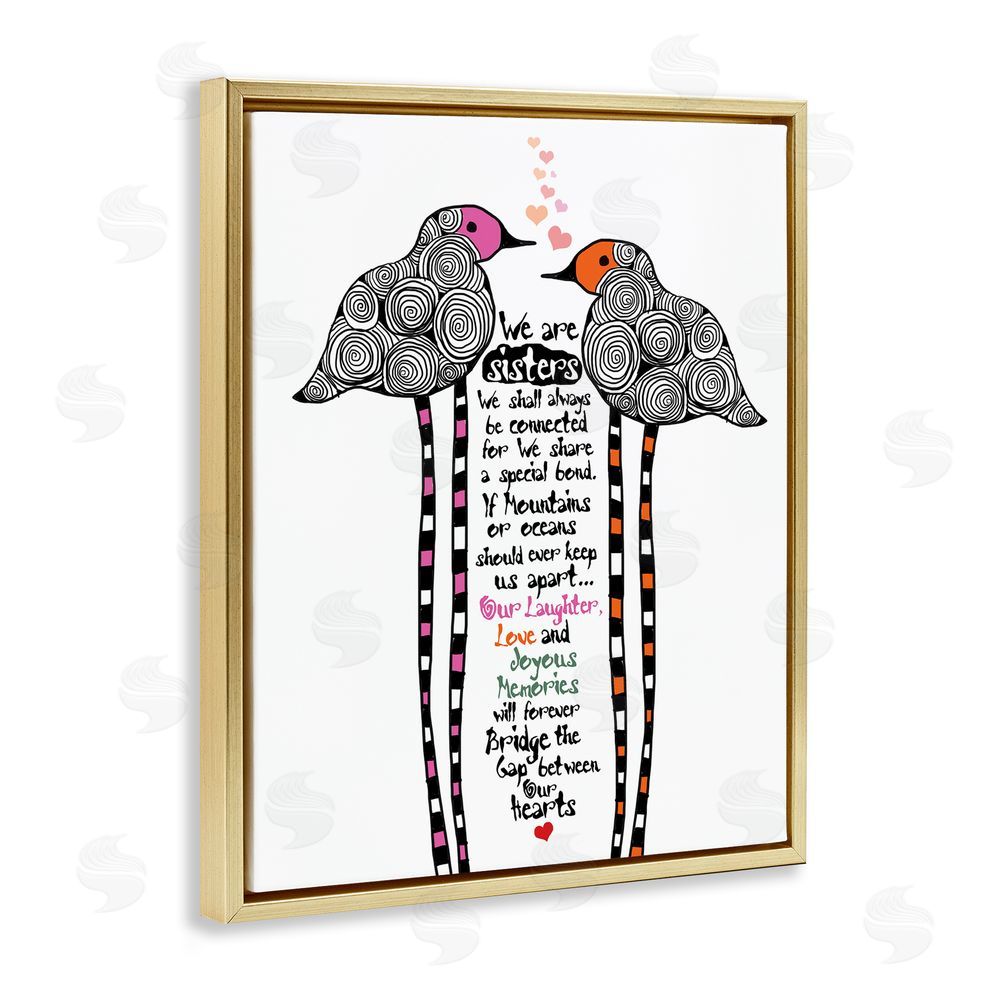 Suzanne Millius We Are Sisters Bird Duo Gold Floating Frame Canvas Wall Art Print