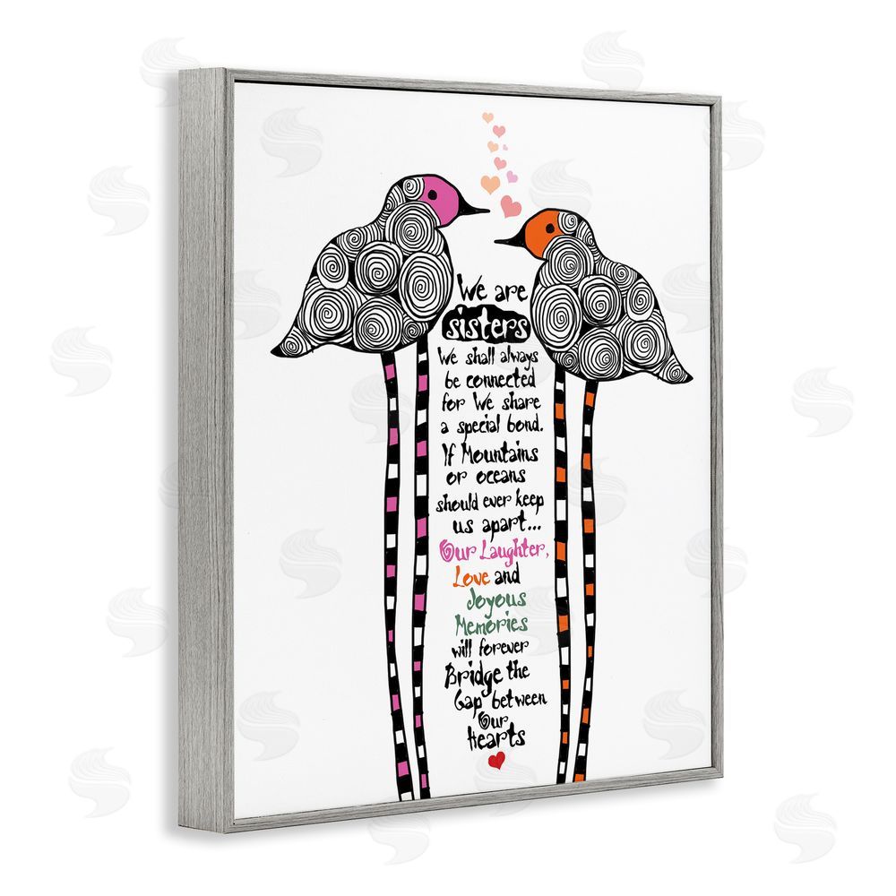 Suzanne Millius We Are Sisters Bird Duo Gray Framed Giclee Print Wall Art