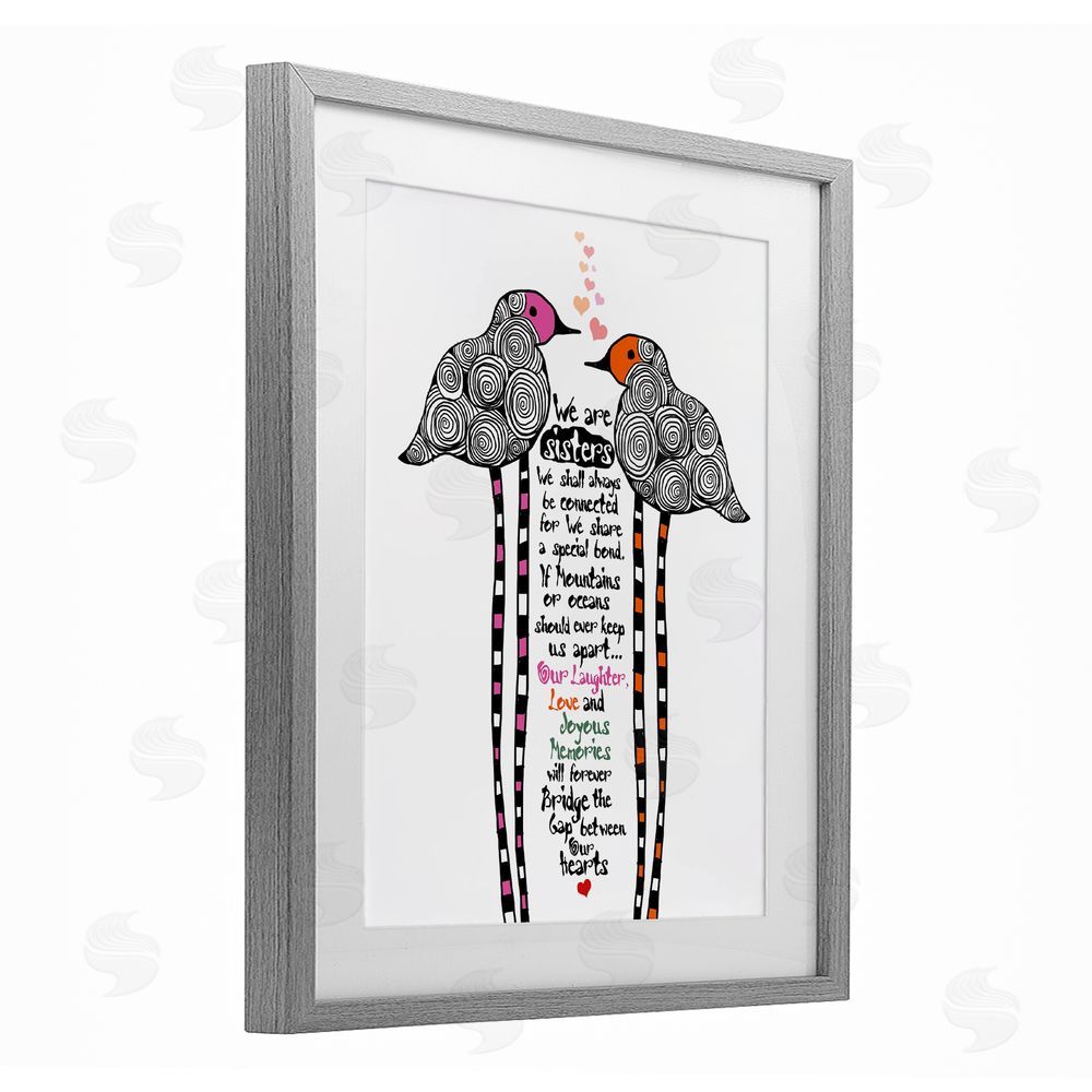 Suzanne Millius We Are Sisters Bird Duo Gray Framed Print Under Glass Wall Art