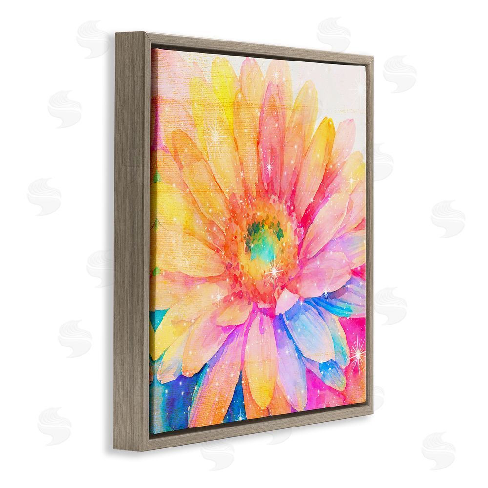 Vibelicious Bloomtopia Shimmer Blossom Brown Floating Frame Stretched Canvas Wall Art Print