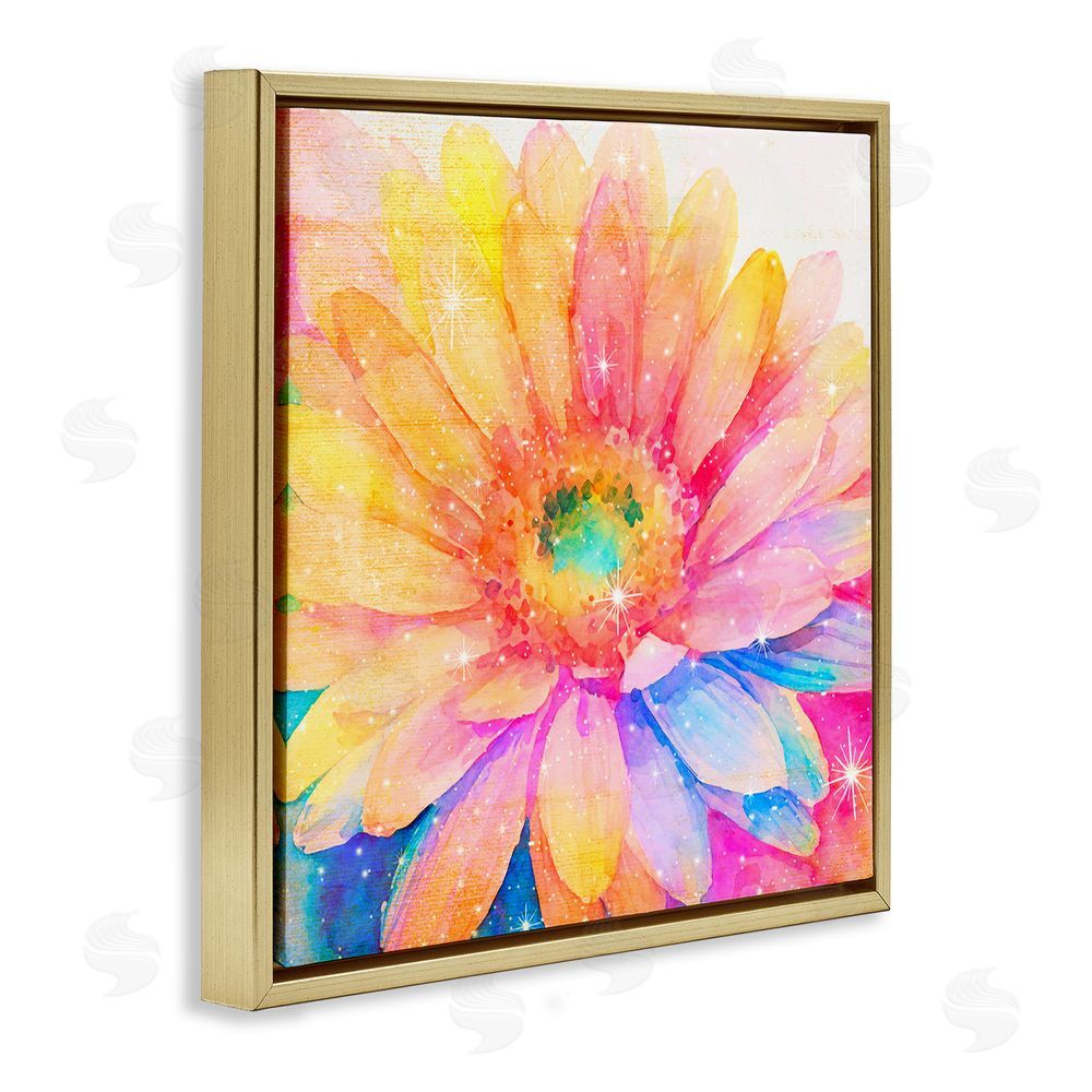 Vibelicious Bloomtopia Shimmer Blossom Gold Floating Frame Stretched Canvas Wall Art Print