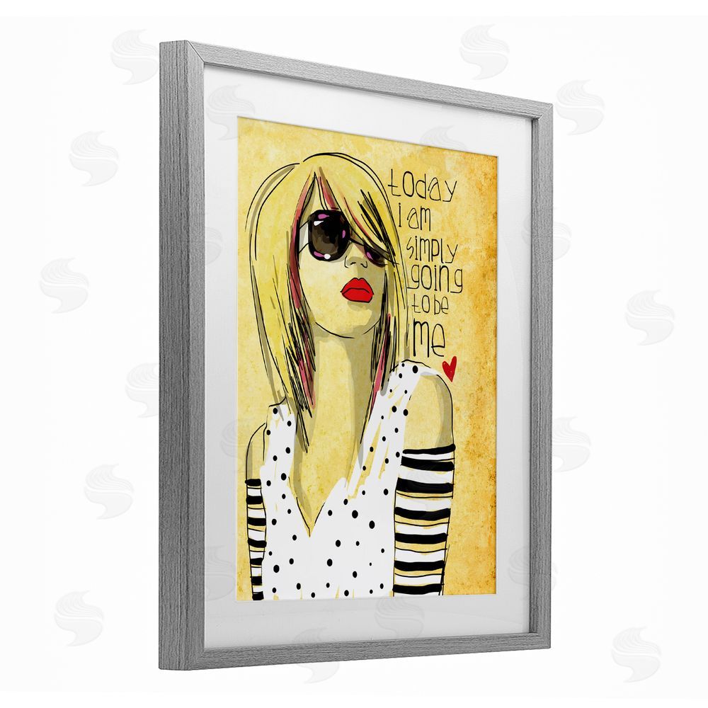 Suzanne Millius Today I Am Simply Me Gray Framed Print Under Glass with White Mat Wall Art