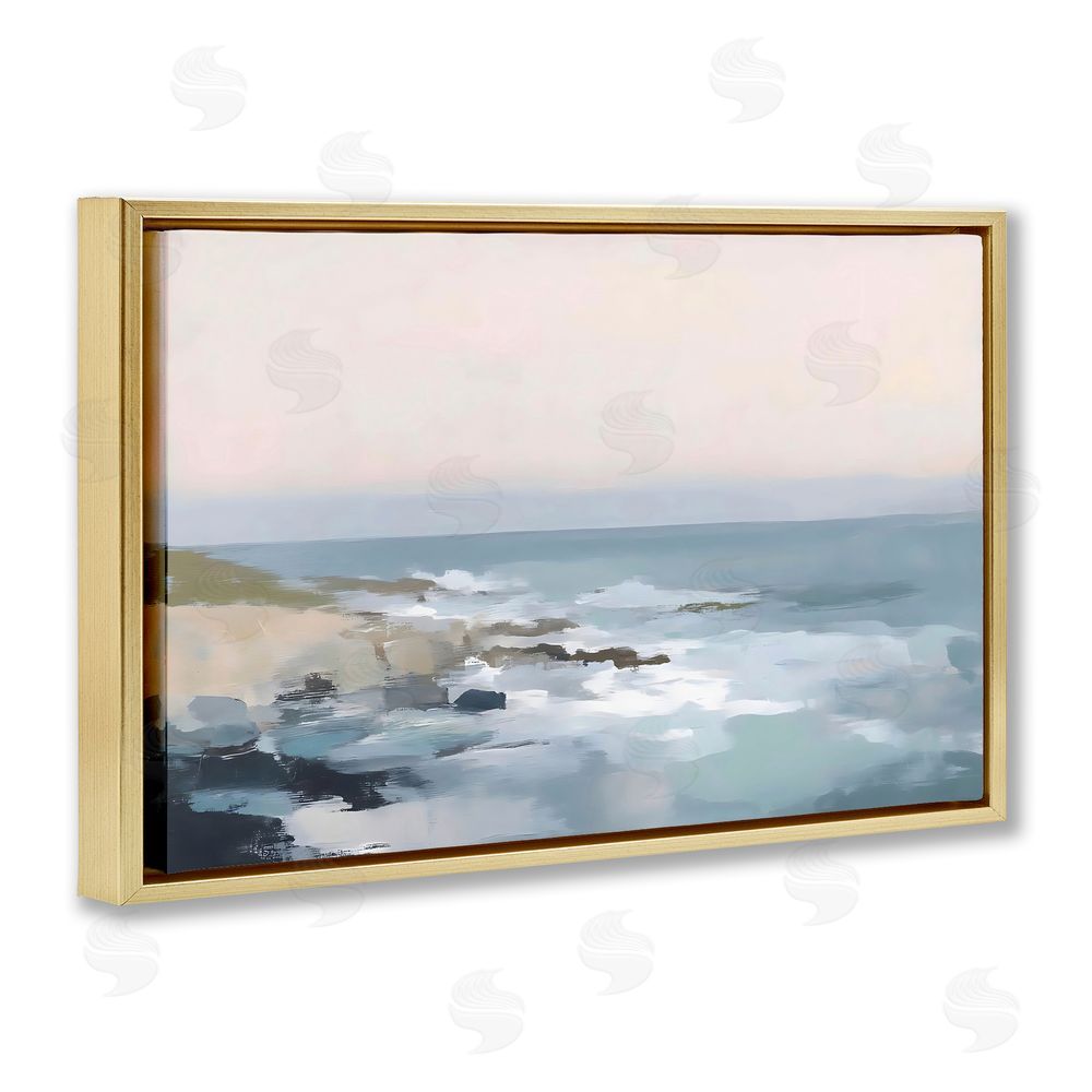 Creative Studio Serene Coastal Ocean Scene Gold Floating Framed Canvas Wall Art Print