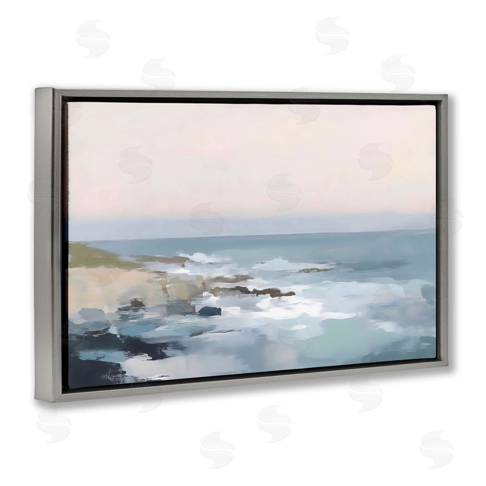 Creative Studio Serene Coastal Ocean Scene Gray Floating Framed Canvas Wall Art Print