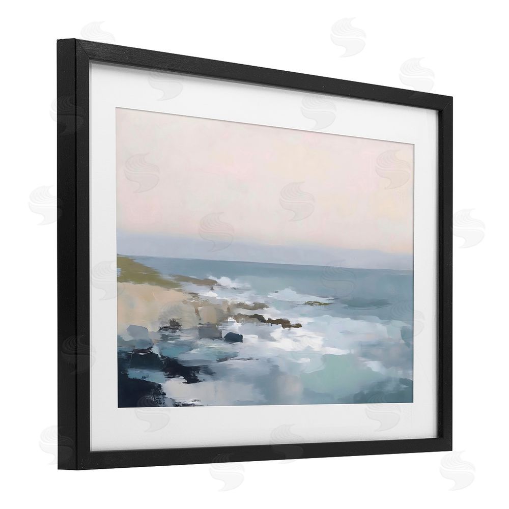 Creative Studio Serene Coastal Ocean Scene Black Framed Print Under Glass with White Mat Wall Art