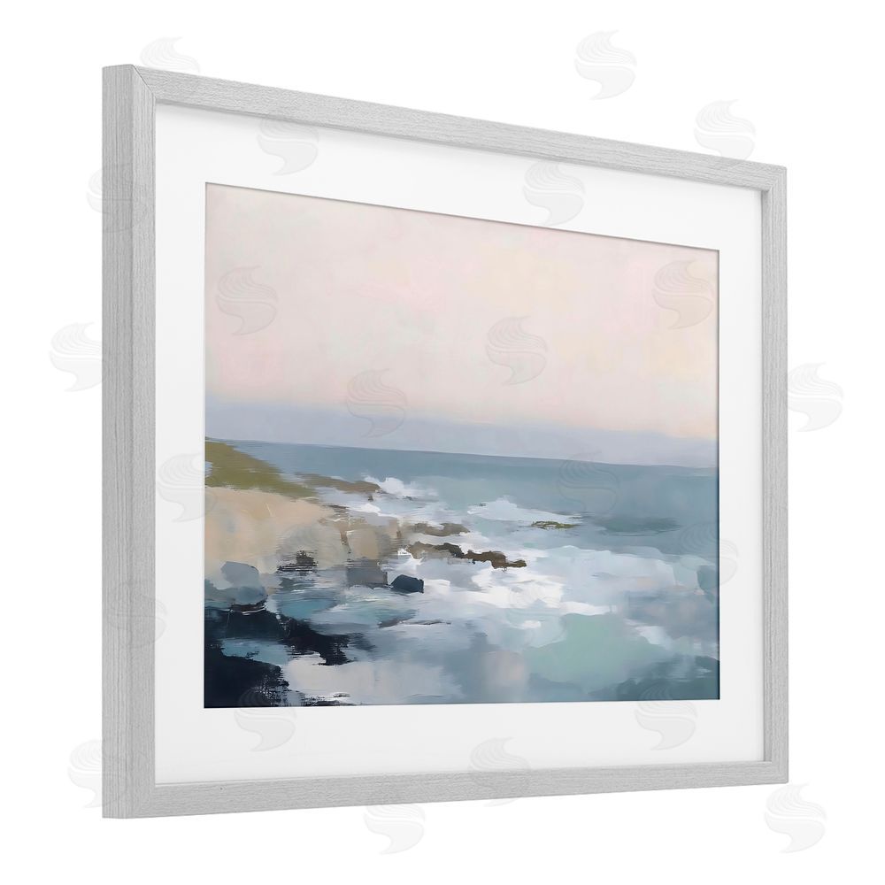 Creative Studio Serene Coastal Ocean Scene Gray Framed Print Under Glass with White Mat Wall Art