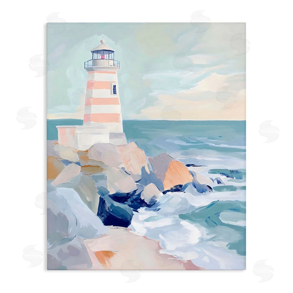 Creative Studio Coastal Lighthouse in Pastels Stretched Canvas Wall Art