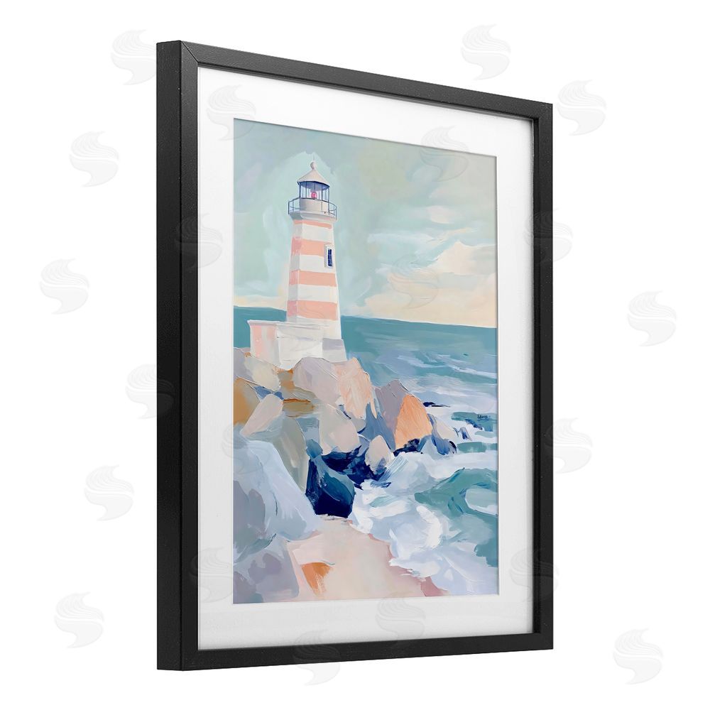 Creative Studio Coastal Lighthouse in Pastels Black Framed Print Under Glass Wall Art