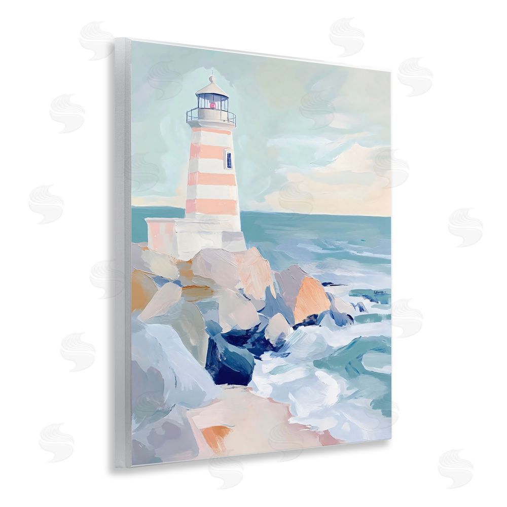 Creative Studio Coastal Lighthouse in Pastels Wall Plaque with Fixed Lithograph Print