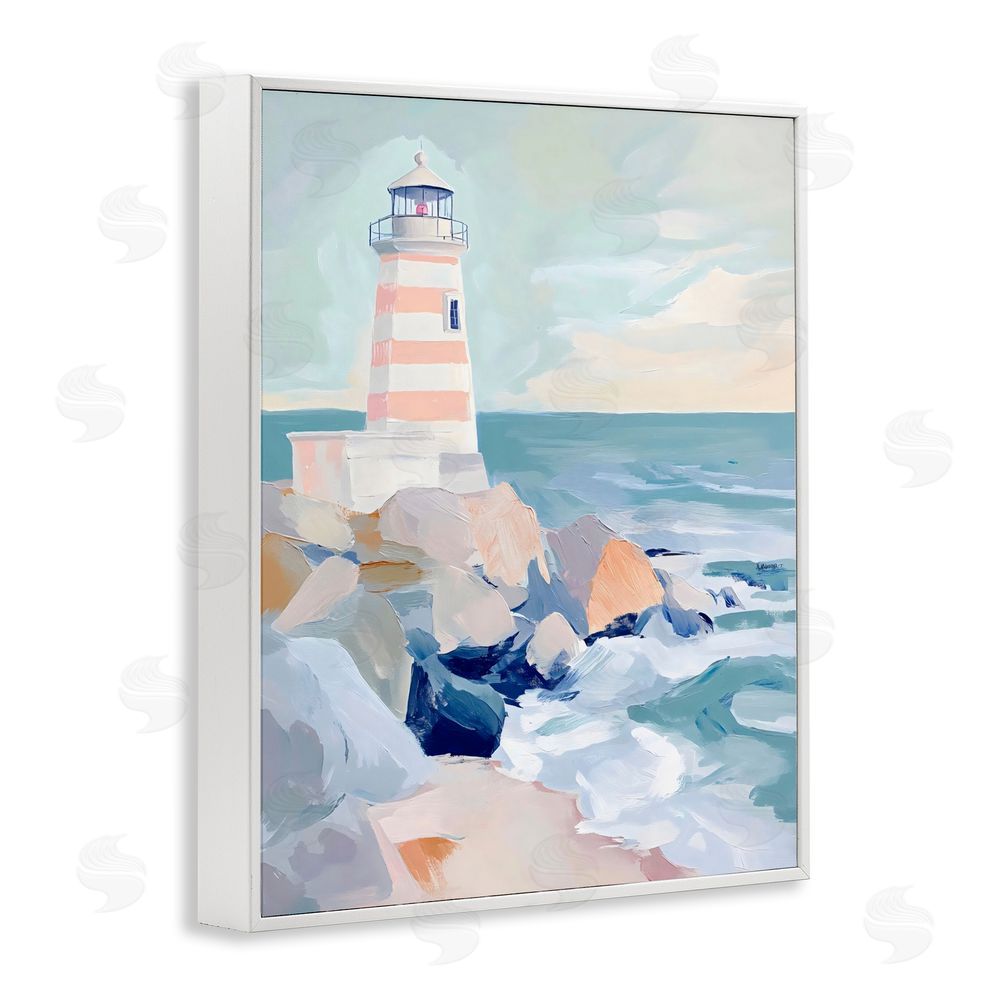 Creative Studio Coastal Lighthouse in Pastels White Framed Giclee Wall Art Print