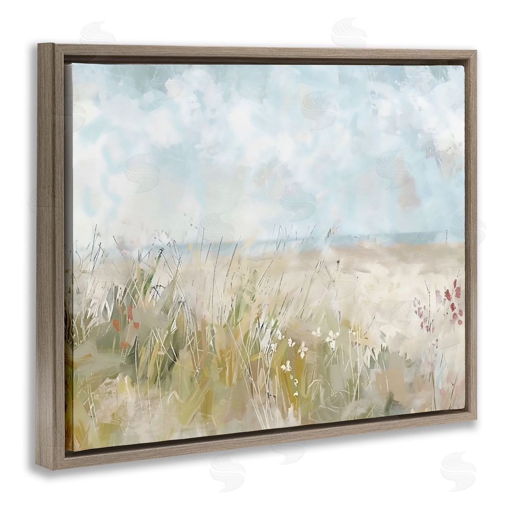 Creative Studio Flowers By The Ocean Brown Floating Framed Canvas Wall Art