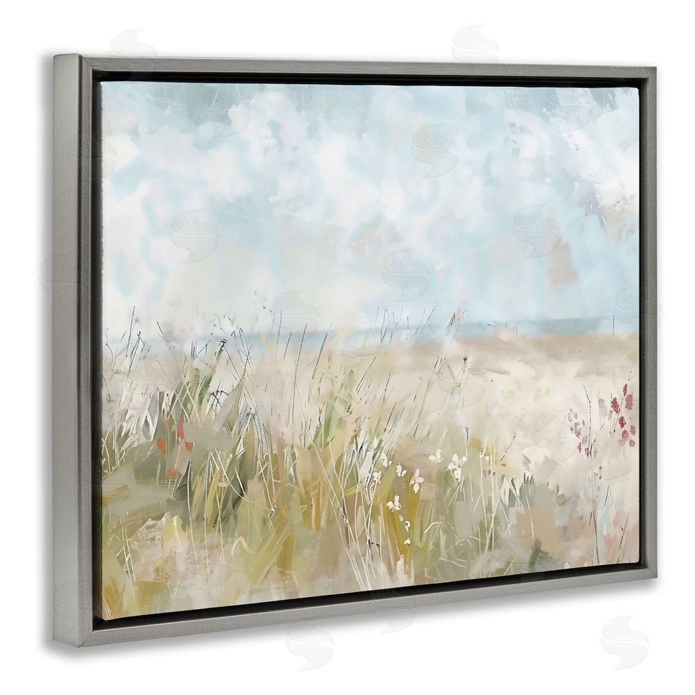 Creative Studio Flowers By The Ocean Gray Floating Framed Canvas Wall Art