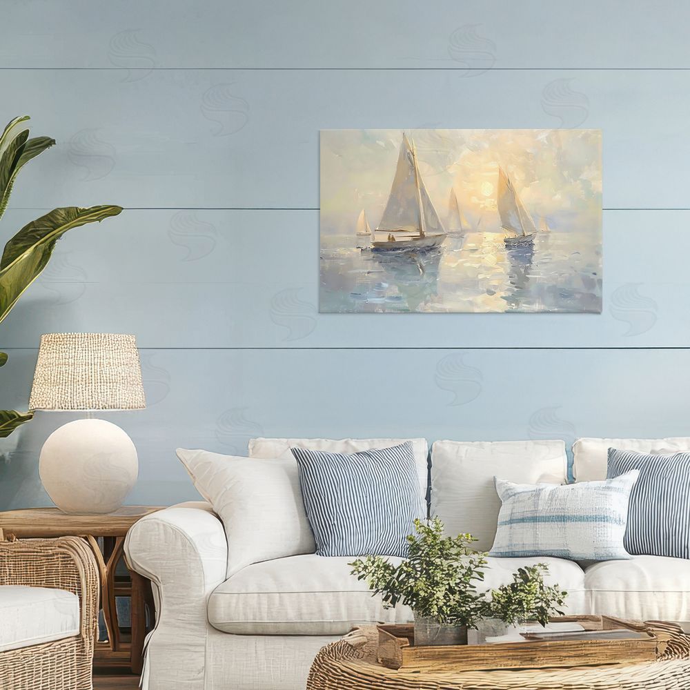 Creative Studio Sunset Sailboats Glow Stretched Canvas on Wall
