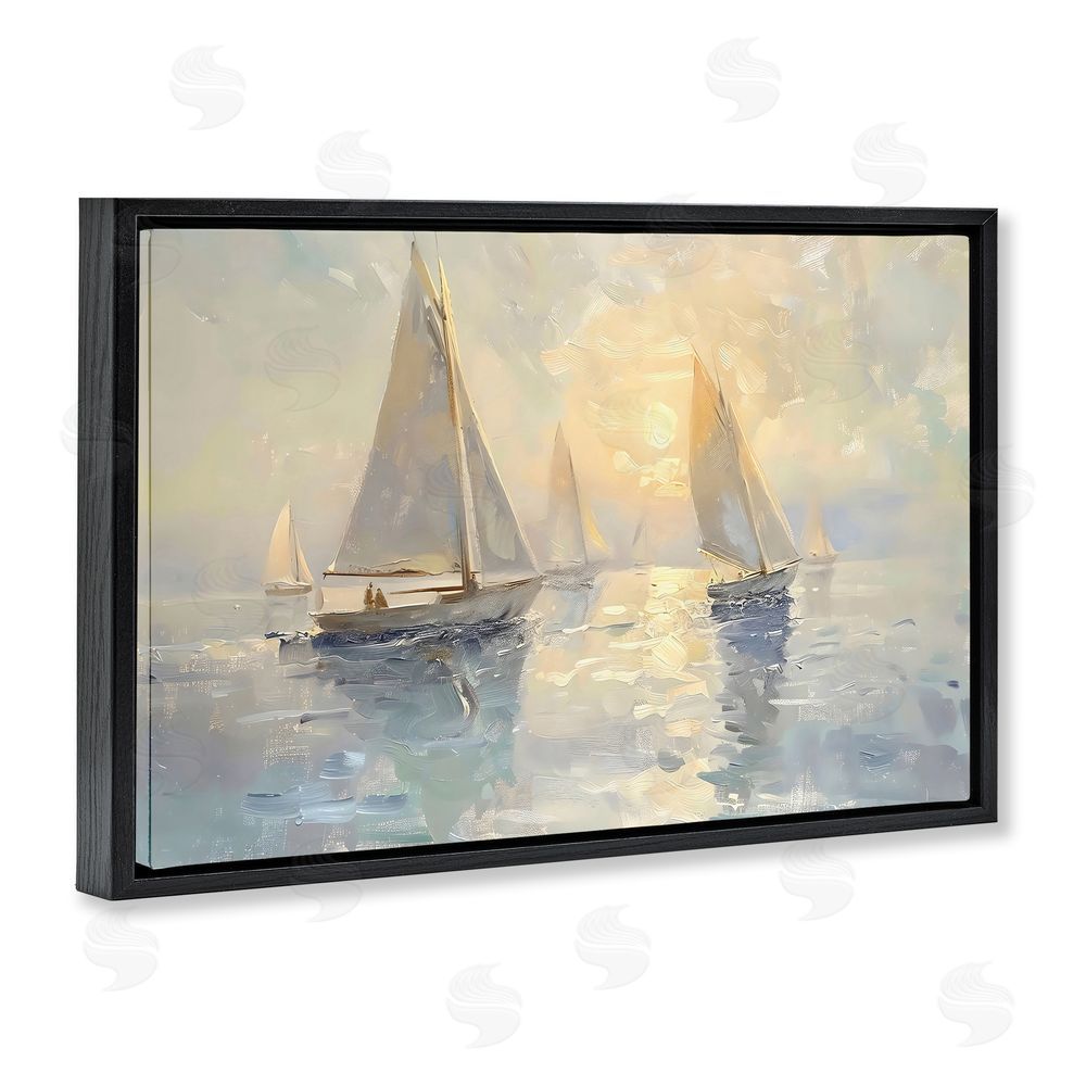 Creative Studio Sunset Sailboats Glow Black Floating Framed Canvas Wall Art Print