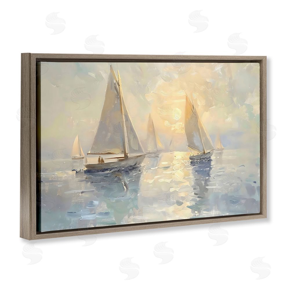 Creative Studio Sunset Sailboats Glow Brown Floating Framed Canvas Wall Art Print