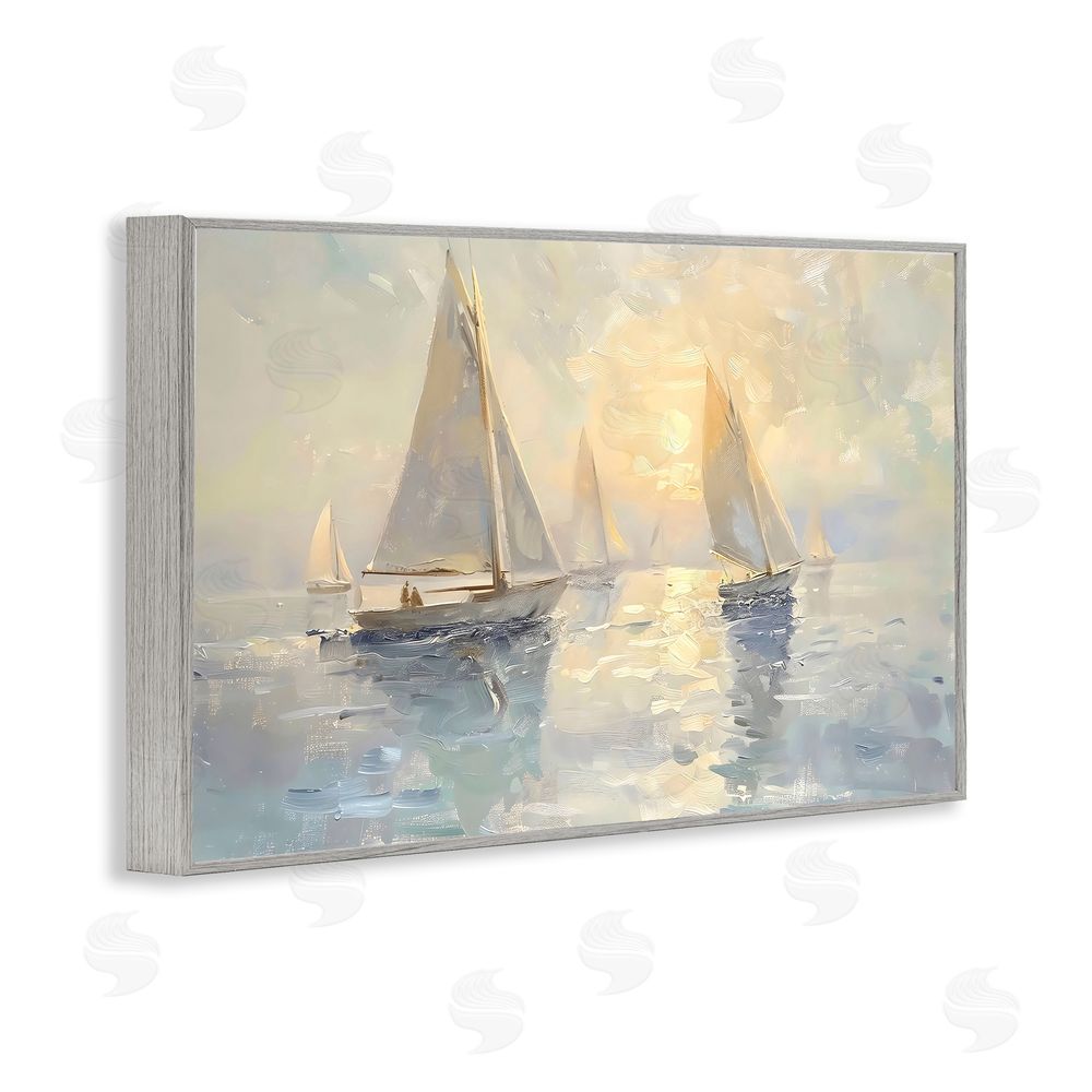 Creative Studio Sunset Sailboats Glow Gray Framed Giclee Wall Art Print