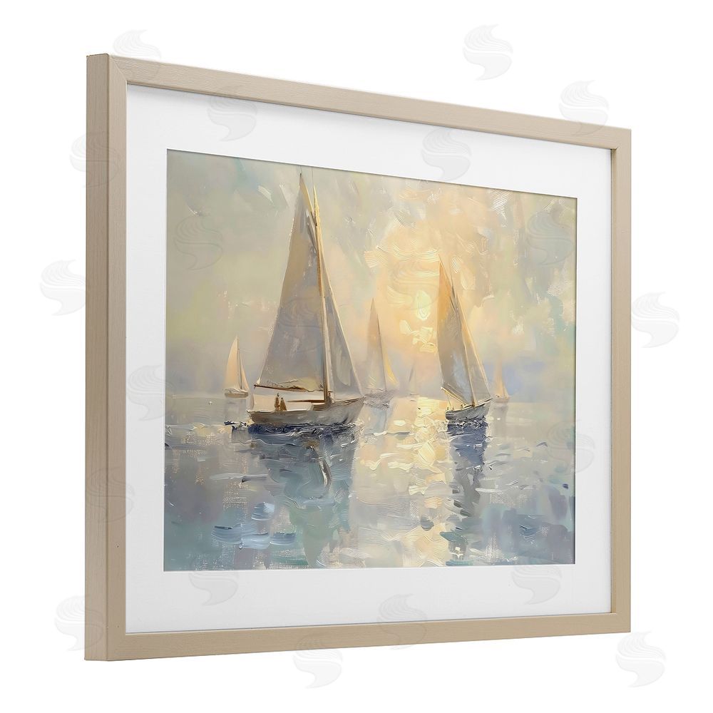 Creative Studio Sunset Sailboats Glow Brown Framed Print Under Glass with White Mat Wall Art