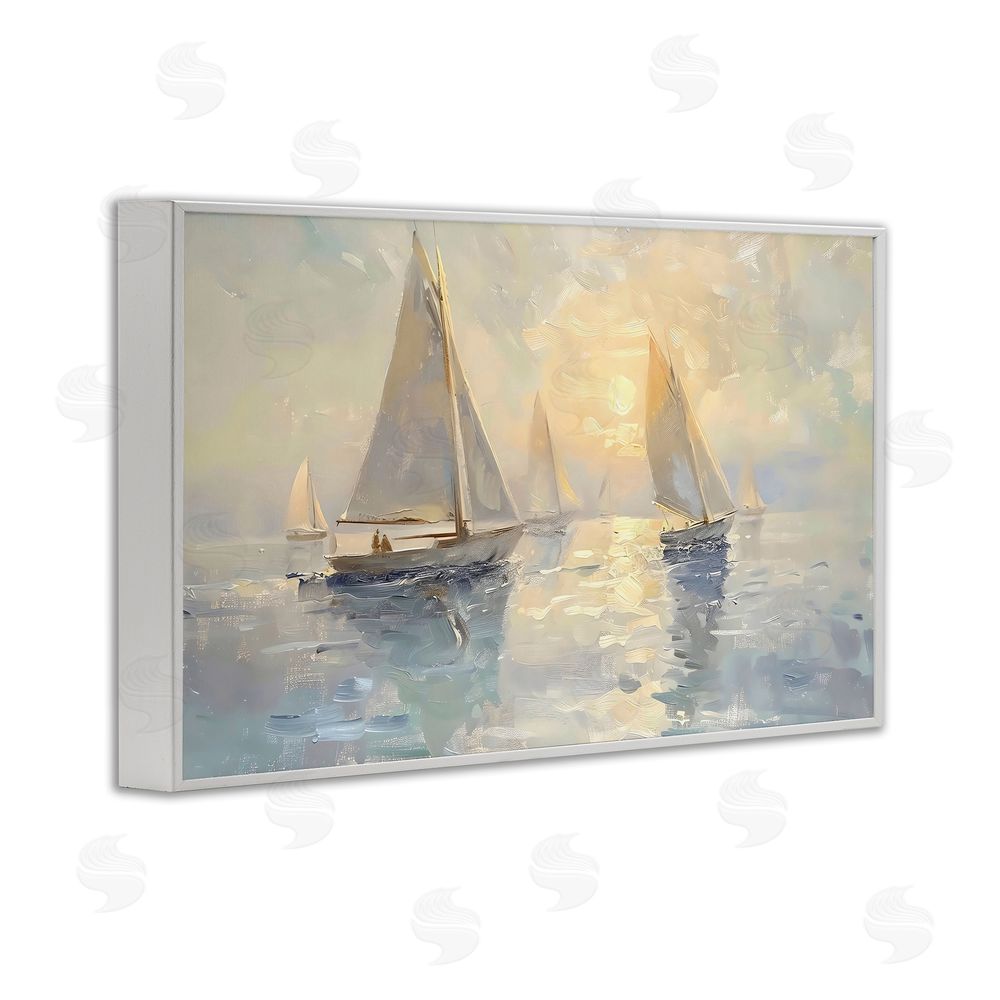 Creative Studio Sunset Sailboats Glow White Framed Giclee Wall Art Print