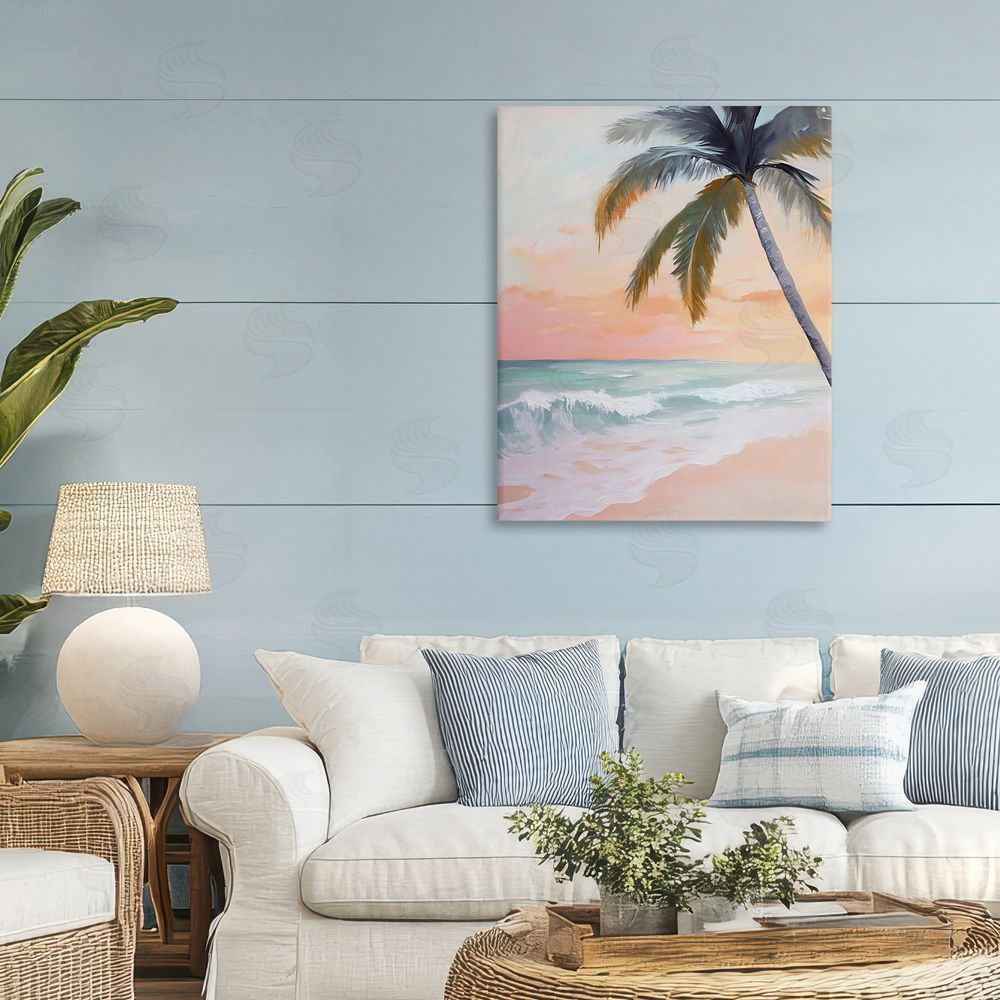 Creative Studio Tranquil Sunset & Beach Palm Stretched Canvas on Wall