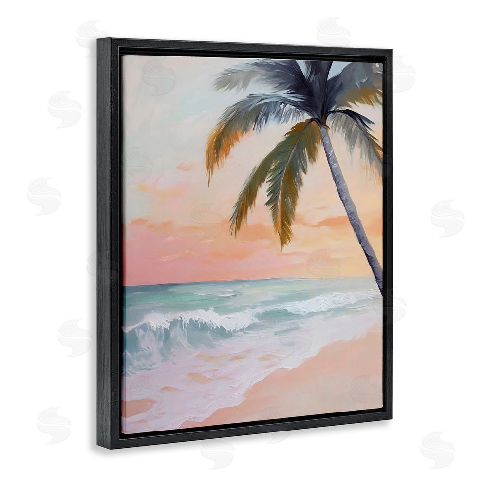 Creative Studio Tranquil Sunset & Beach Palm Black Floating Framed Canvas Wall Art Print