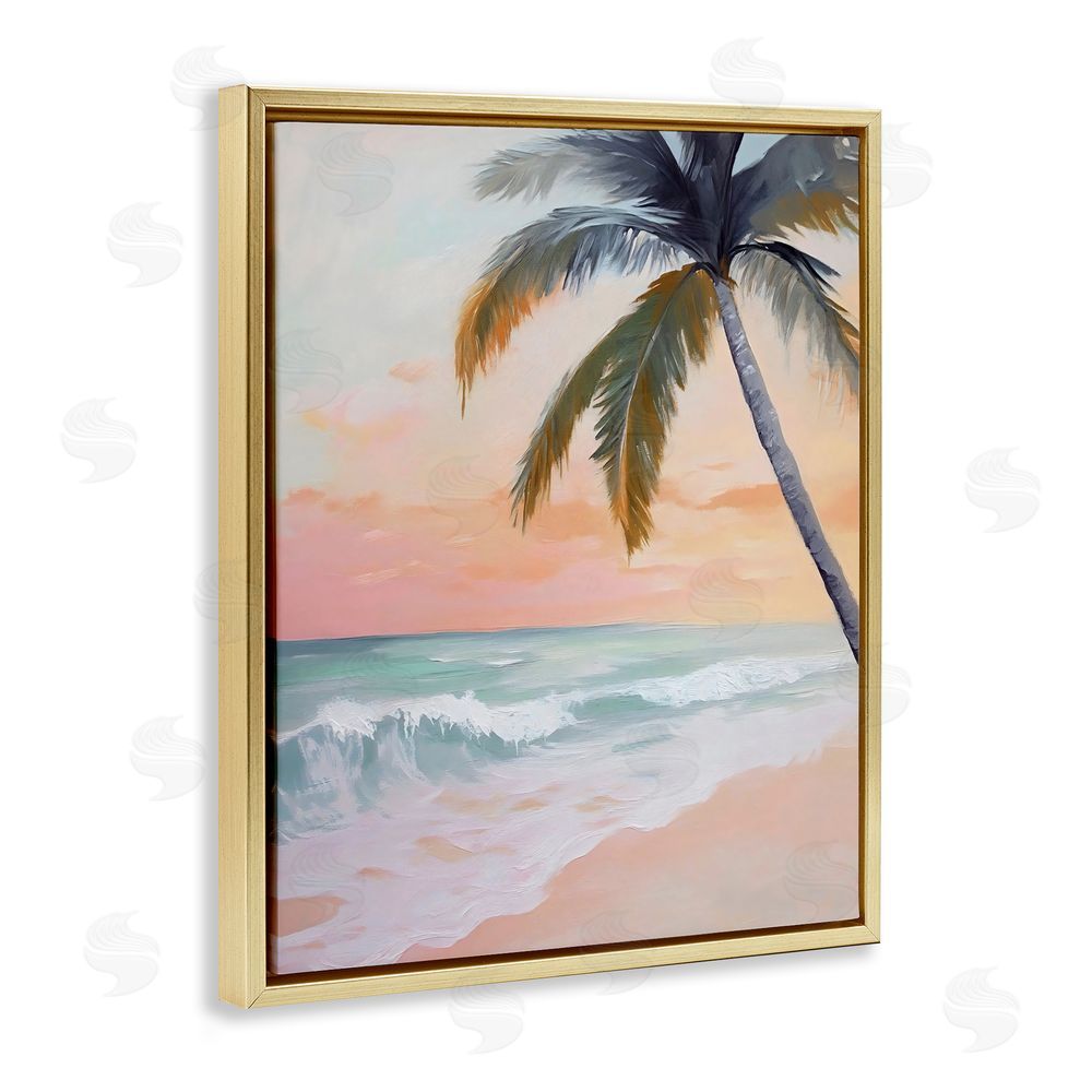 Creative Studio Tranquil Sunset & Beach Palm Gold Floating Framed Canvas Wall Art Print