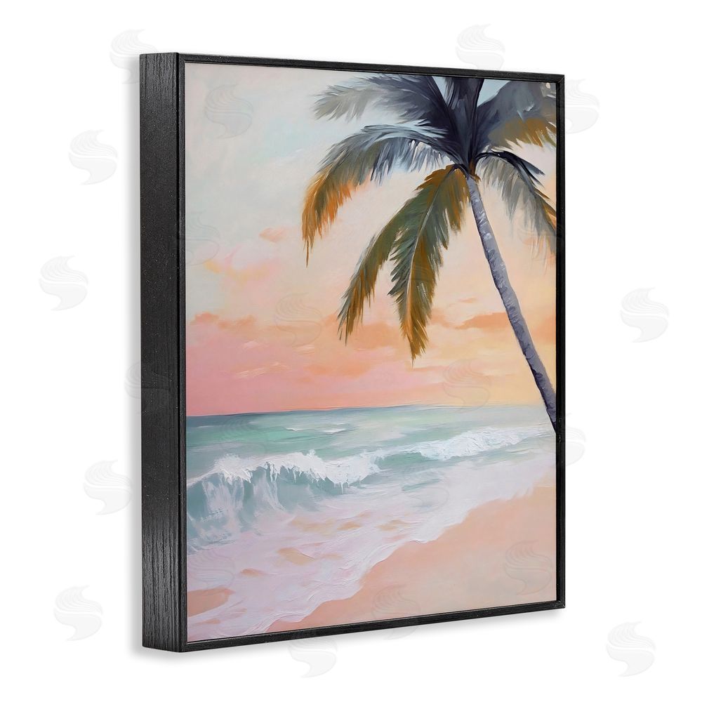 Creative Studio Tranquil Sunset & Beach Palm Black Framed Giclee Wall Art Print