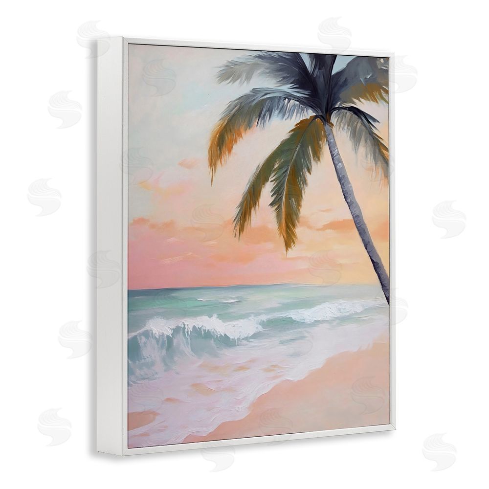 Creative Studio Tranquil Sunset & Beach Palm White Framed Giclee Wall Art Print
