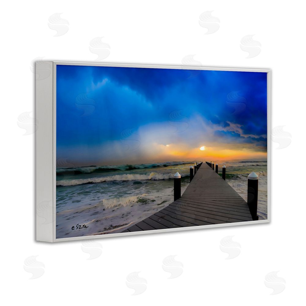 Eszra Tanner Sun Breaking Over Sea Pier White Framed Giclee Wall Art Print