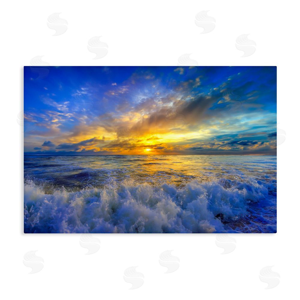 Eszra Tanner Golden Blue Sunset over Waves Stretched Canvas Wall Art