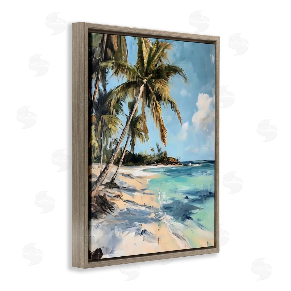 Franklyn Gregory Tropical Coastline Palm Frond Shadows Brown Floating Framed Canvas Wall Art Print