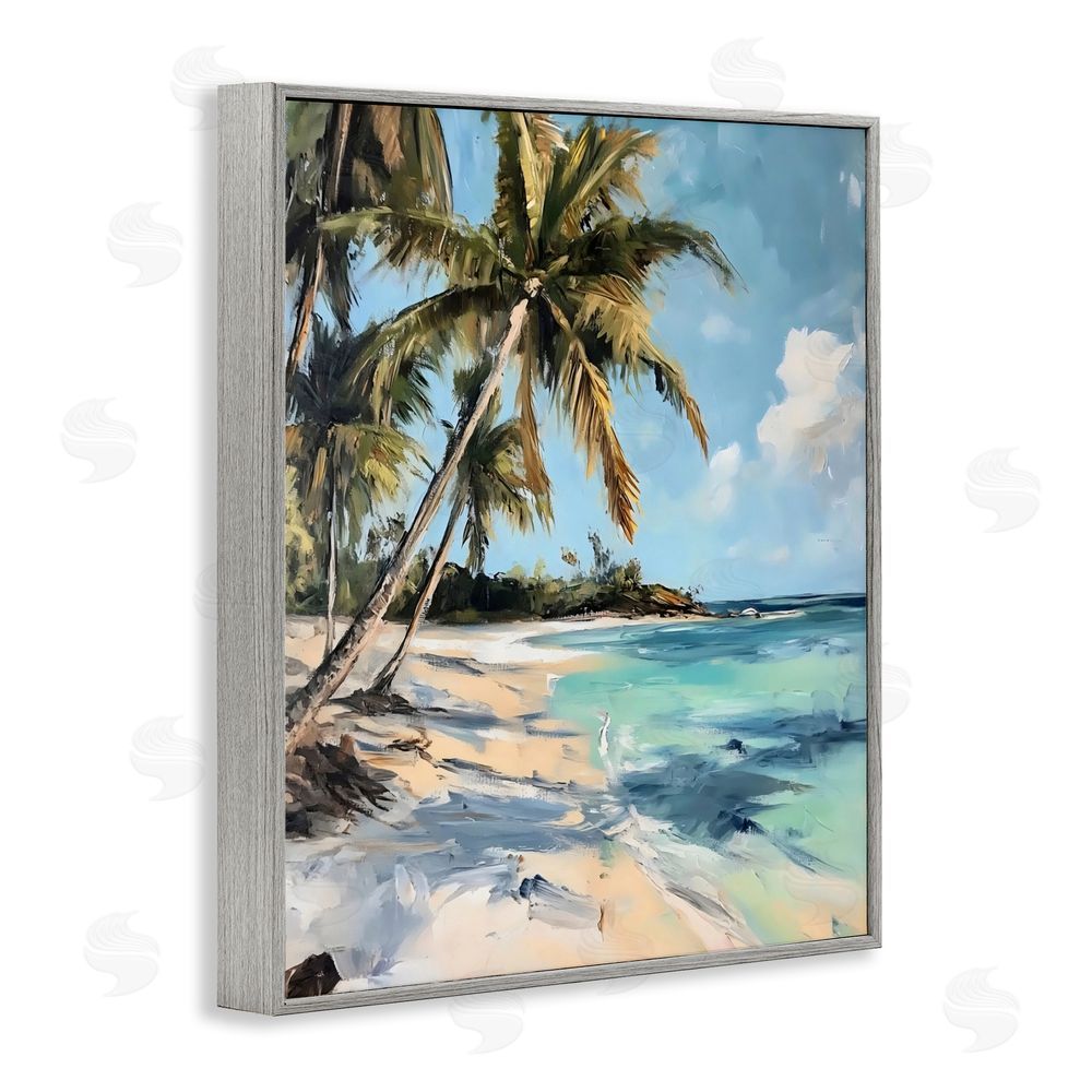Franklyn Gregory Tropical Coastline Palm Frond Shadows Gray Framed Giclee Wall Art Print
