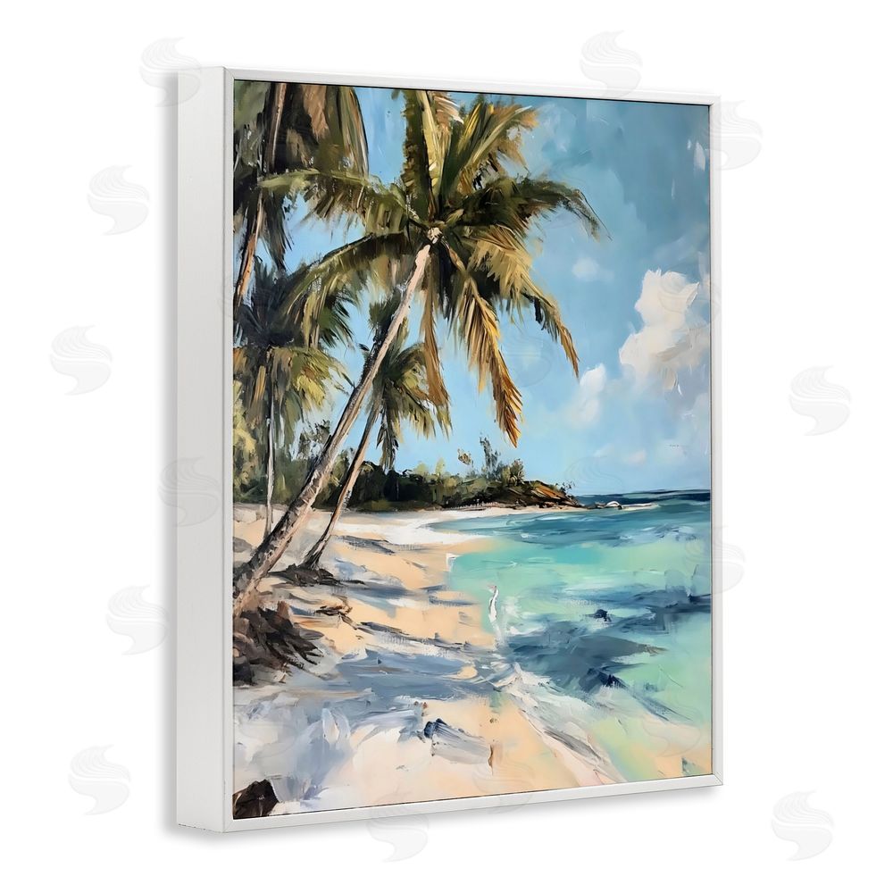 Franklyn Gregory Tropical Coastline Palm Frond Shadows White Framed Giclee Wall Art Print