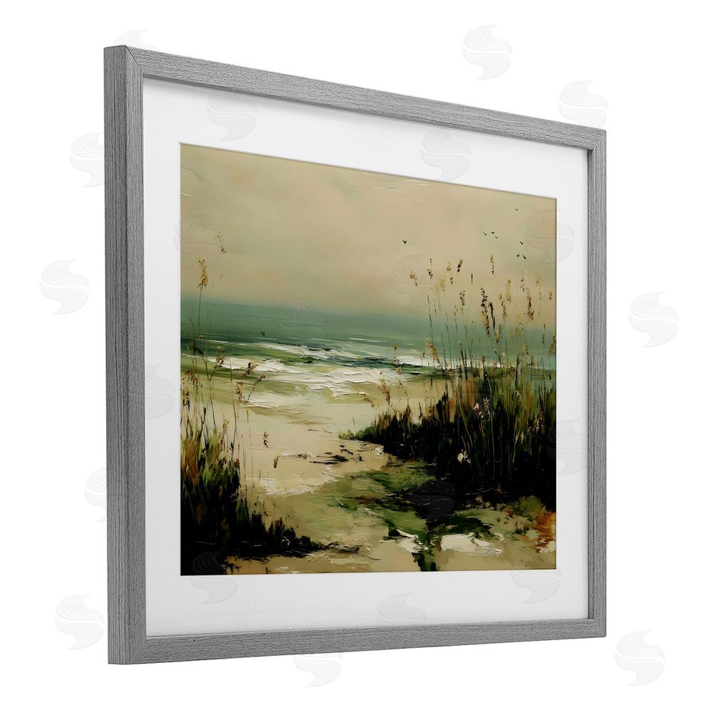 Franklyn Gregory Sea Oats on the Beach Gray Framed Print Under Glass with White Mat Wall Art