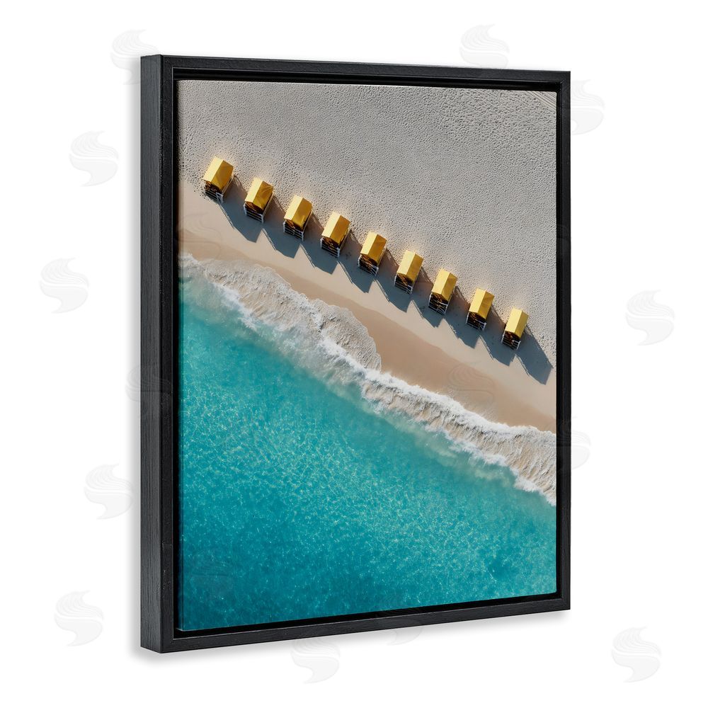 Franklyn Gregory Yellow Cabanas Along Shore Black Floating Framed Canvas Wall Art Print