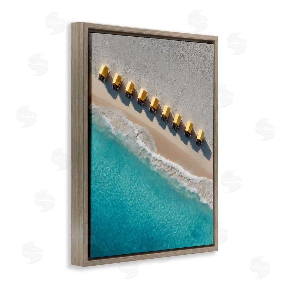 Franklyn Gregory Yellow Cabanas Along Shore Brown Floating Framed Canvas Wall Art Print