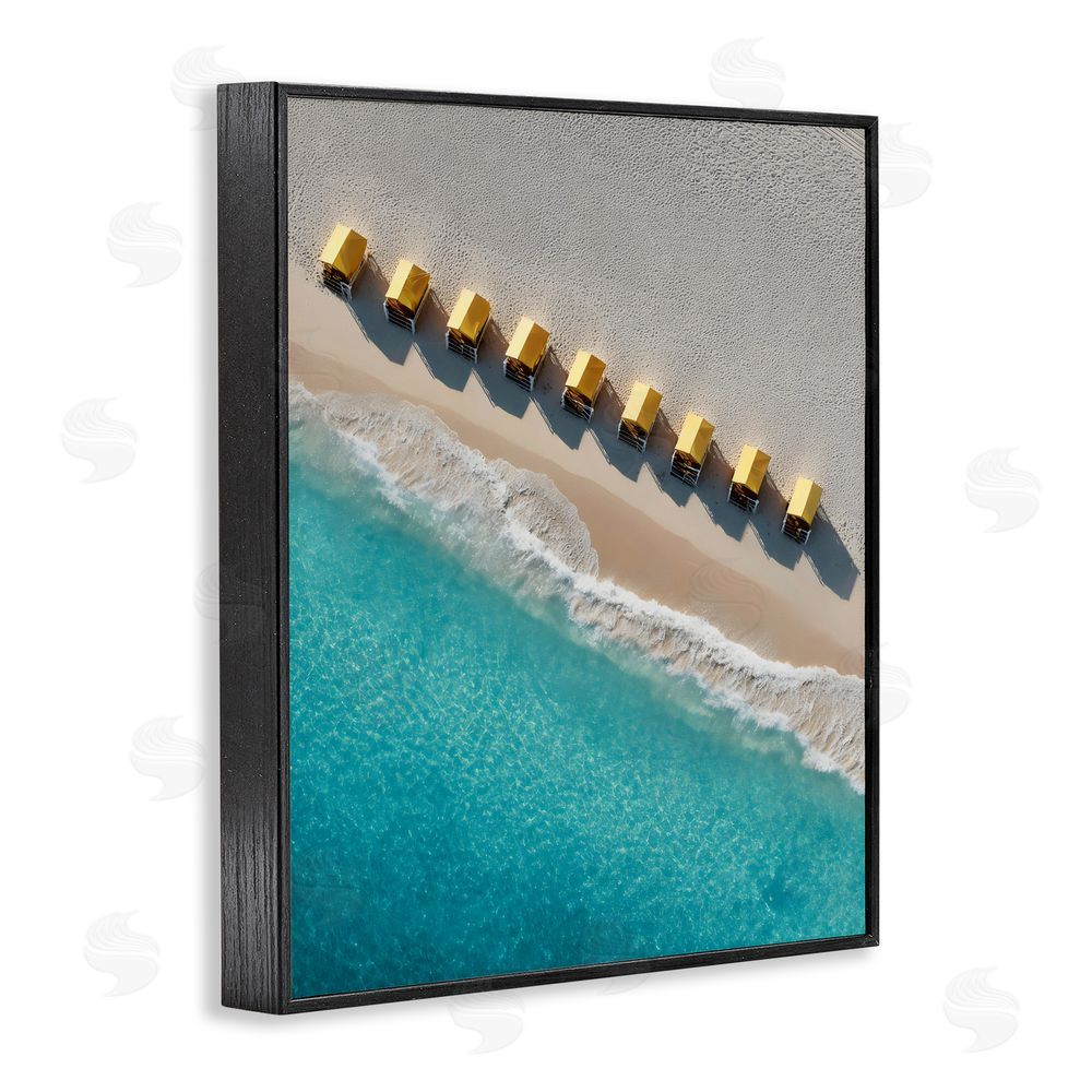 Franklyn Gregory Yellow Cabanas Along Shore Black Framed Giclee Wall Art Print