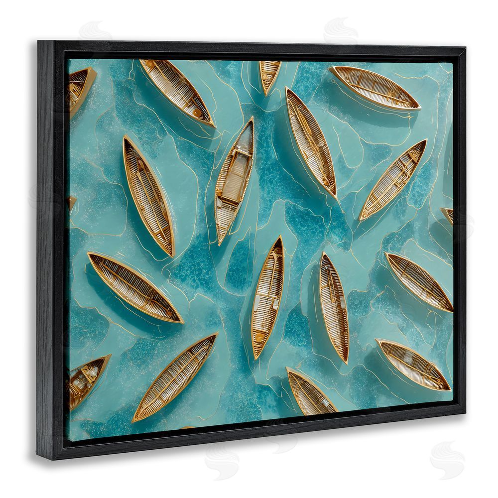 Franklyn Gregory Harmonious Canoes on Water Black Floating Frame Canvas Wall Art Print