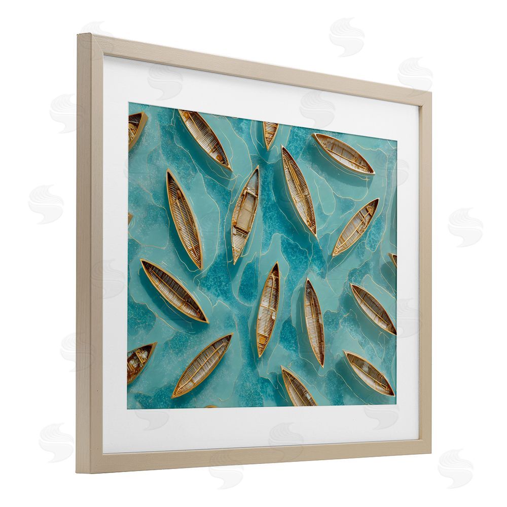 Franklyn Gregory Harmonious Canoes on Water Brown Framed Print Under Glass Wall Art