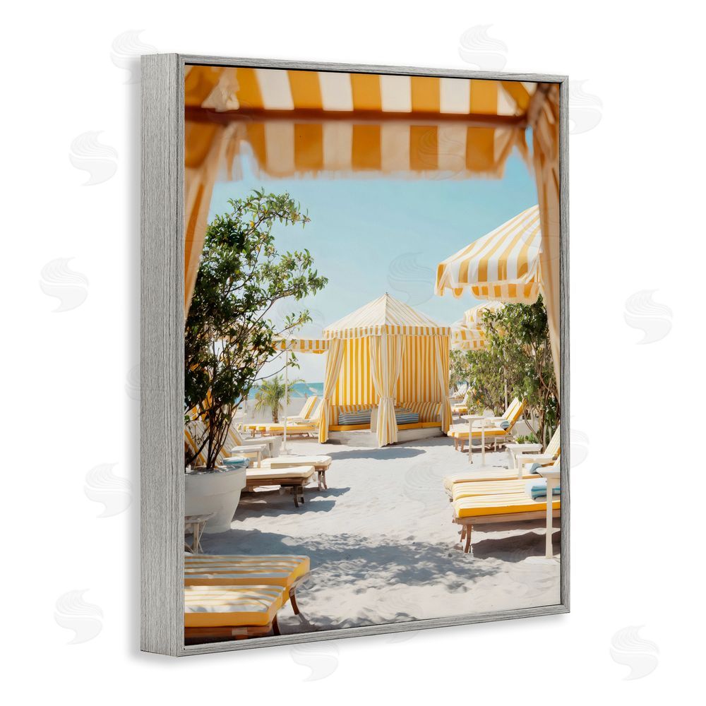 Franklyn Gregory Yellow Striped Beach Cabanas Gray Framed Giclee Wall Art Print