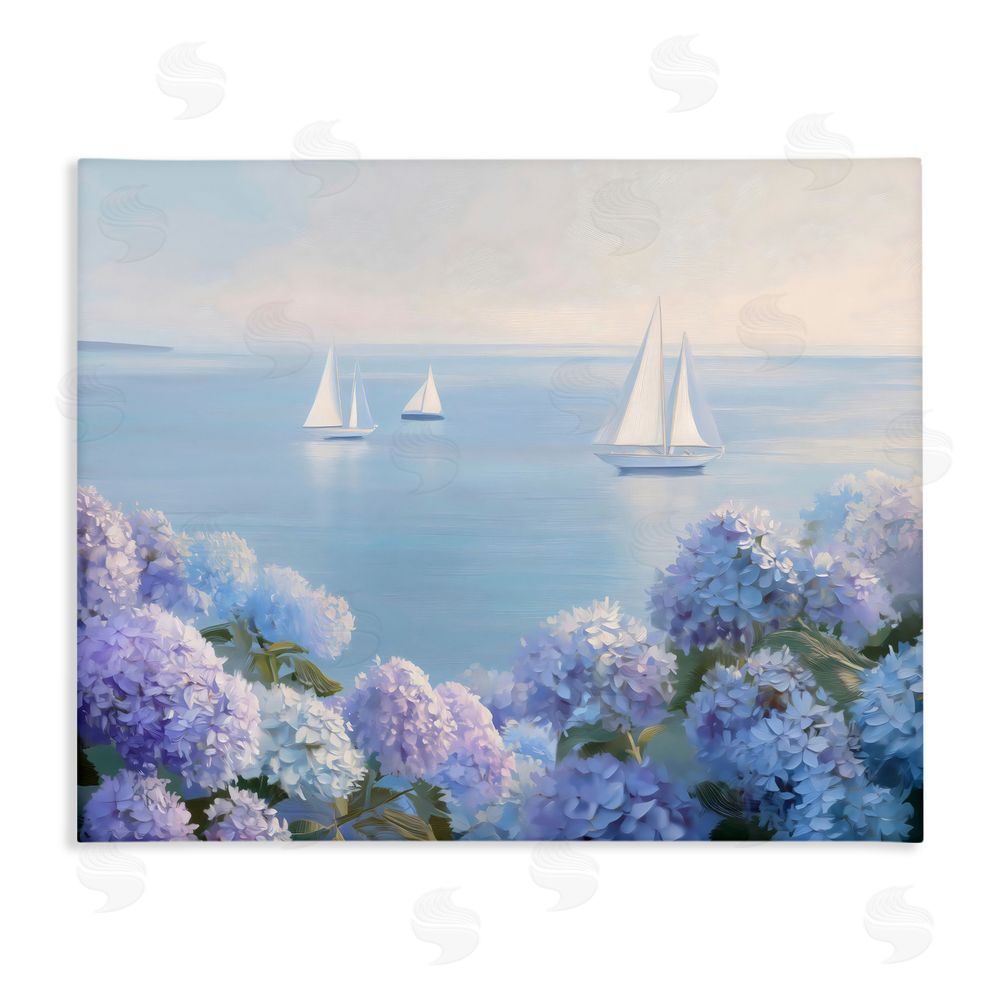 LSR Design Studio Sailboats & Hydrangeas at Sea Stretched Canvas Wall Art Print