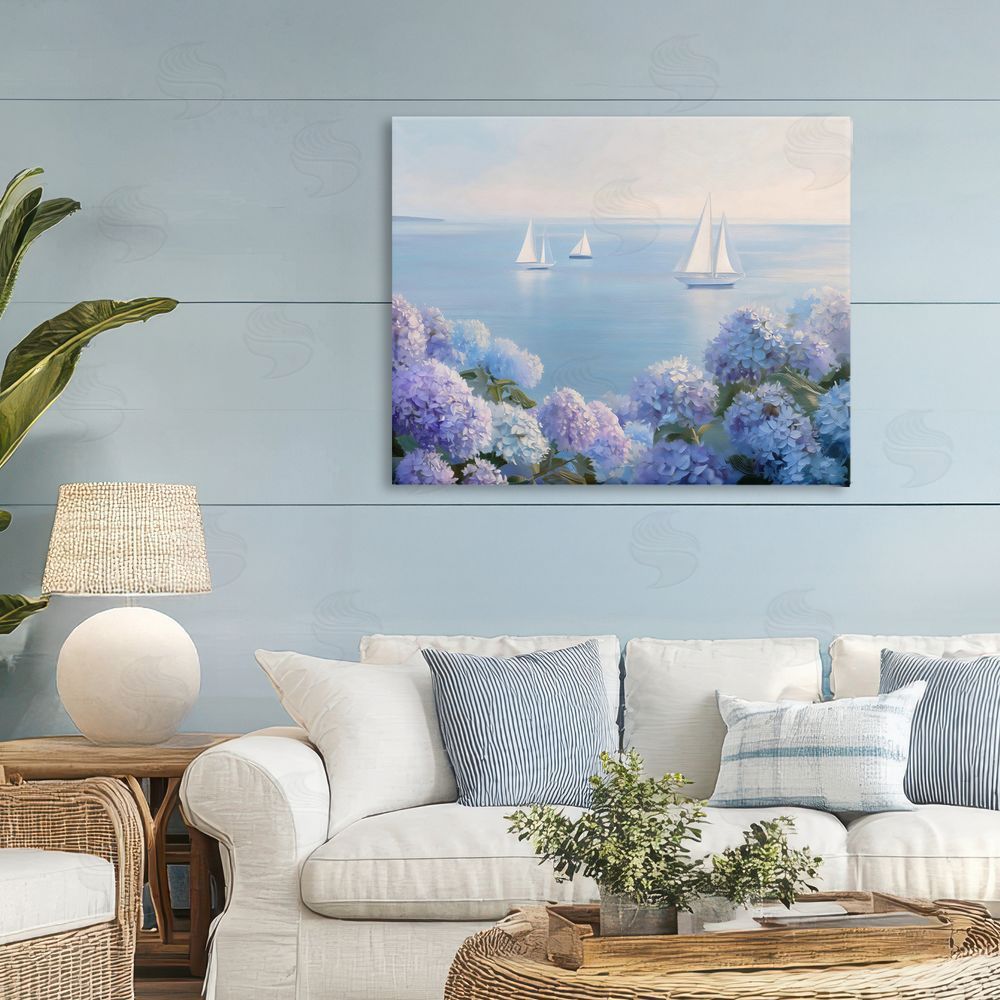 LSR Design Studio Sailboats & Hydrangeas at Sea Stretched Canvas on Wall