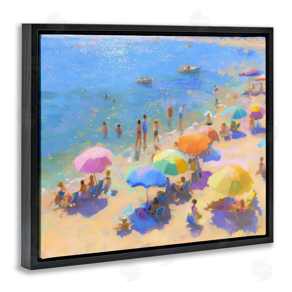 LSR Design Studio Colorful Day at Beach Black Floating Frame Canvas Wall Art Print