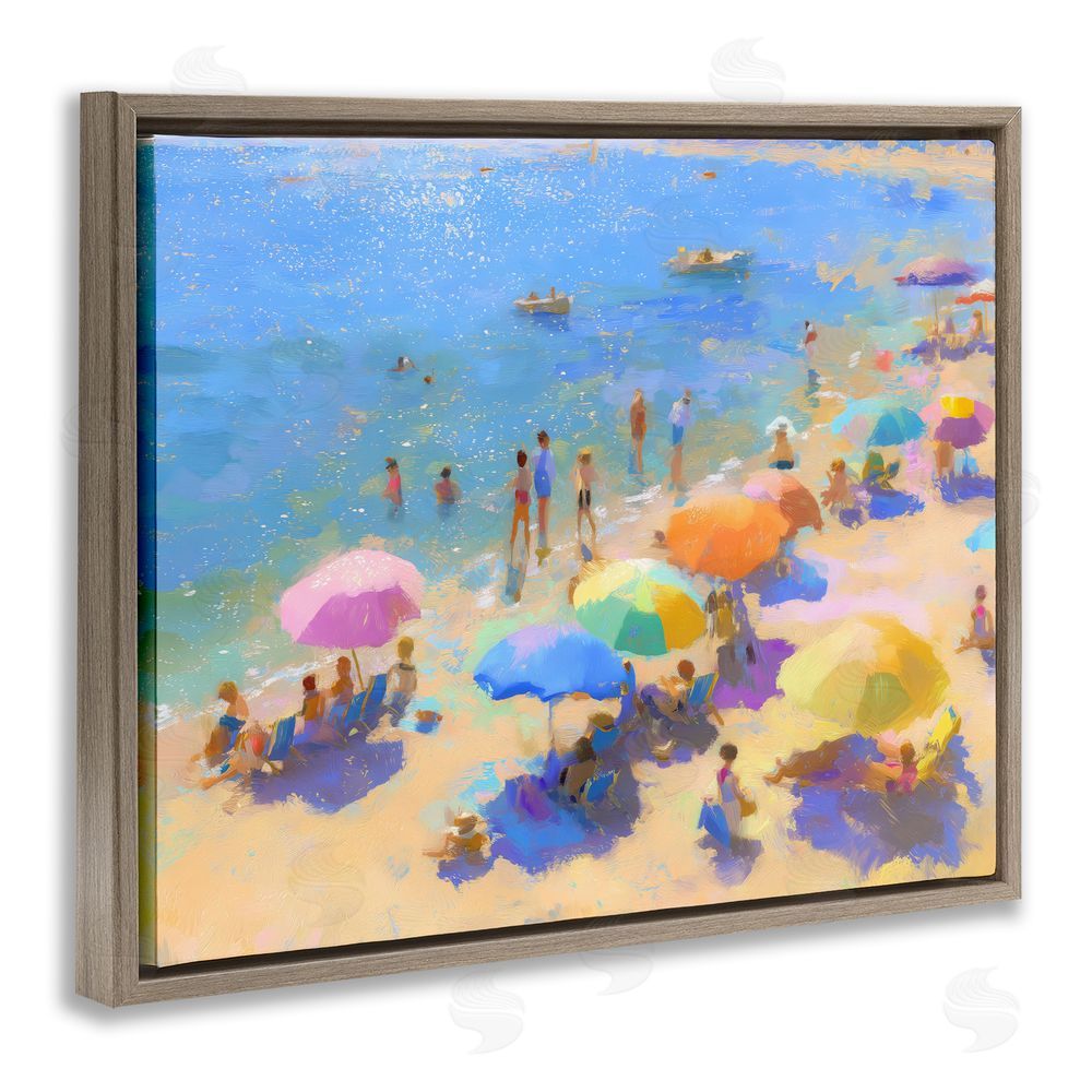 LSR Design Studio Colorful Day at Beach Brown Floating Frame Canvas Wall Art Print