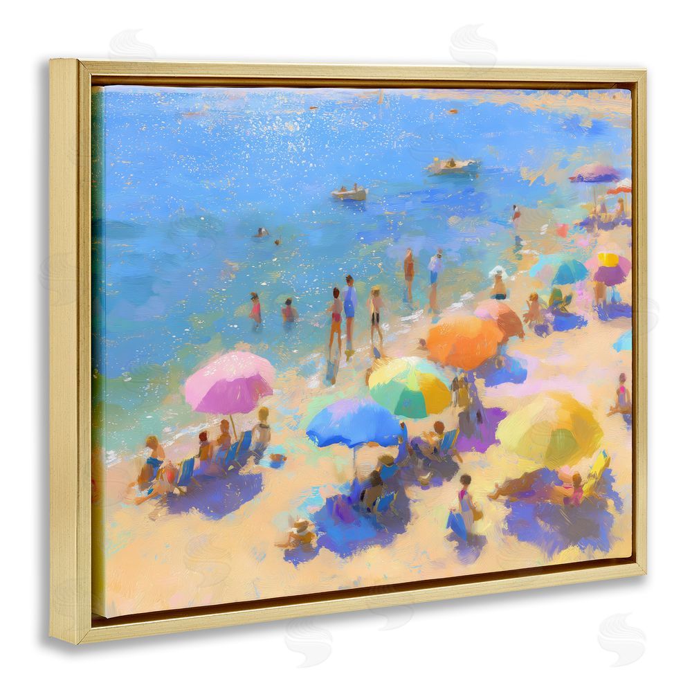 LSR Design Studio Colorful Day at Beach Gold Floating Frame Canvas Wall Art Print