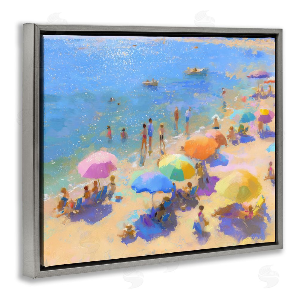 LSR Design Studio Colorful Day at Beach Gray Floating Frame Canvas Wall Art Print