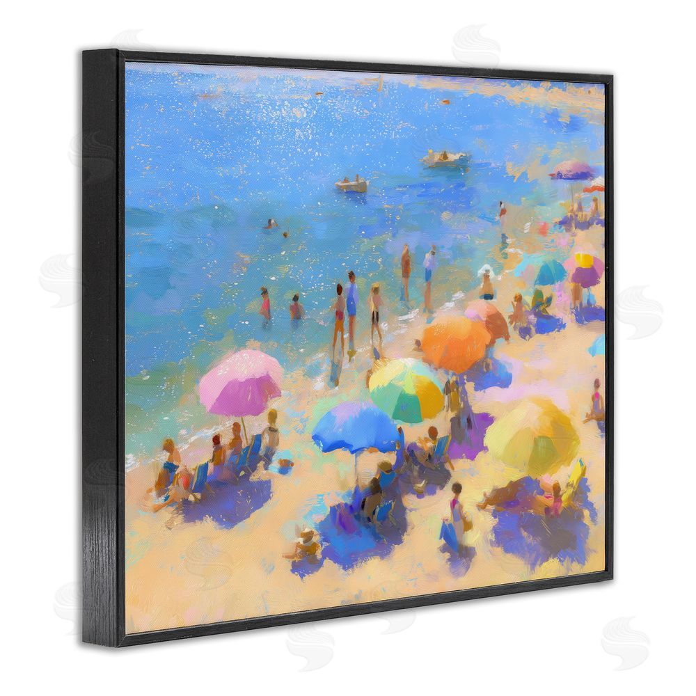 LSR Design Studio Colorful Day at Beach Black Framed Giclee Wall Art Print