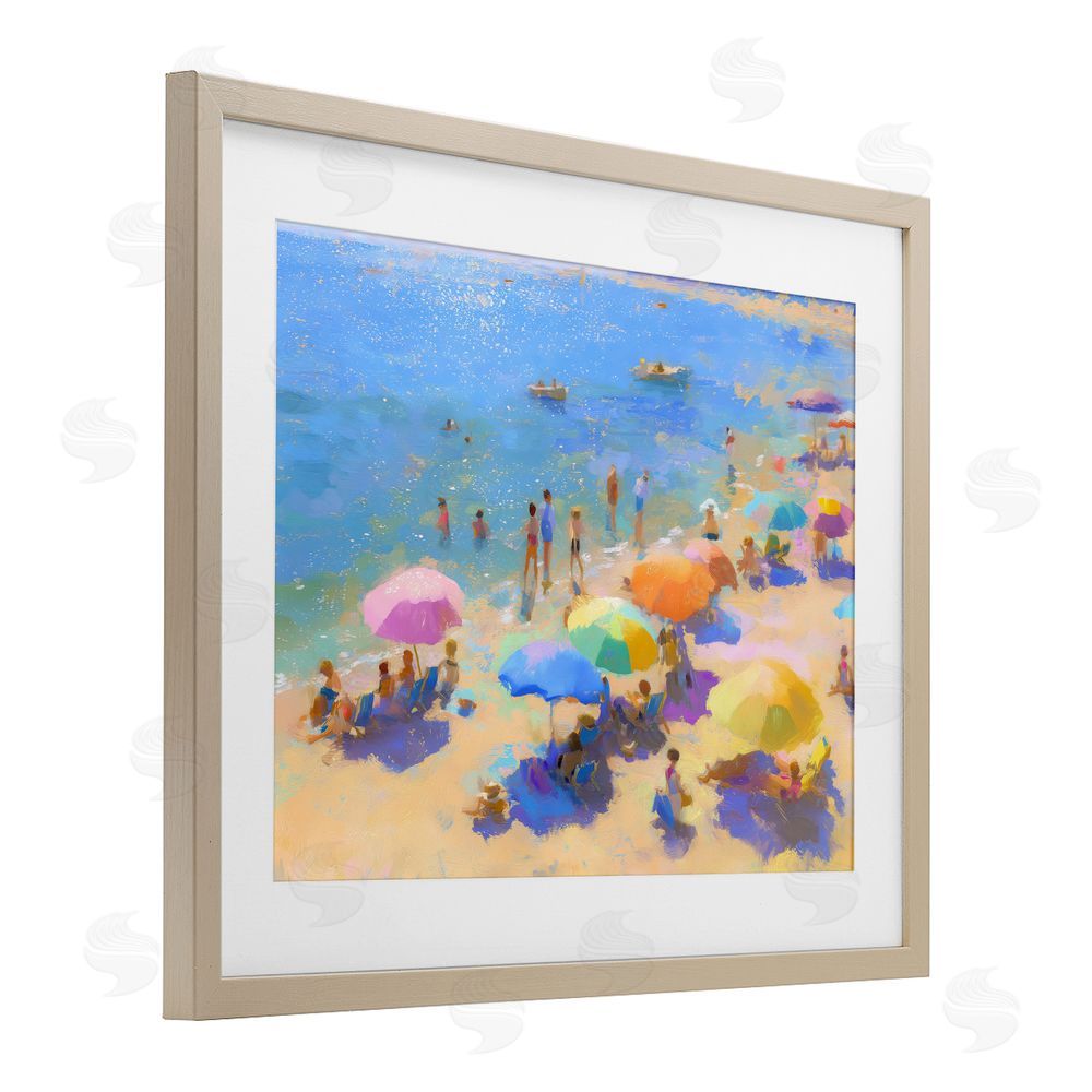 LSR Design Studio Colorful Day at Beach Brown Framed Print Under Glass Wall Art