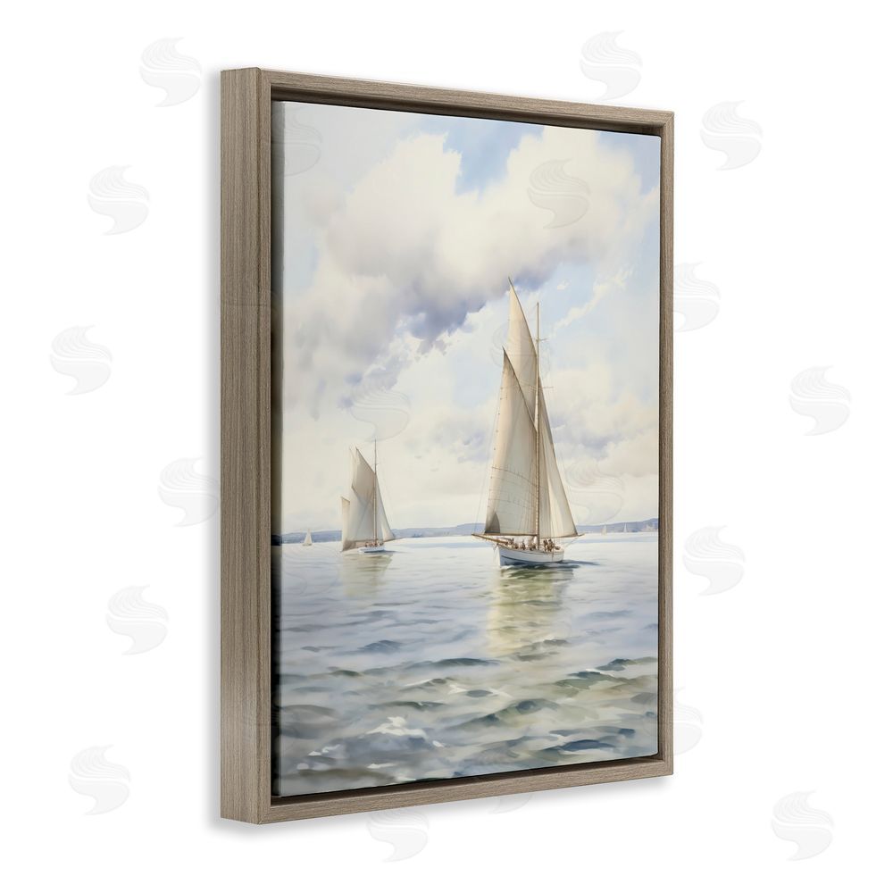 LSR Design Studio Sailing Toward a Tranquil Horizon Brown Floating Framed Canvas Wall Art Print