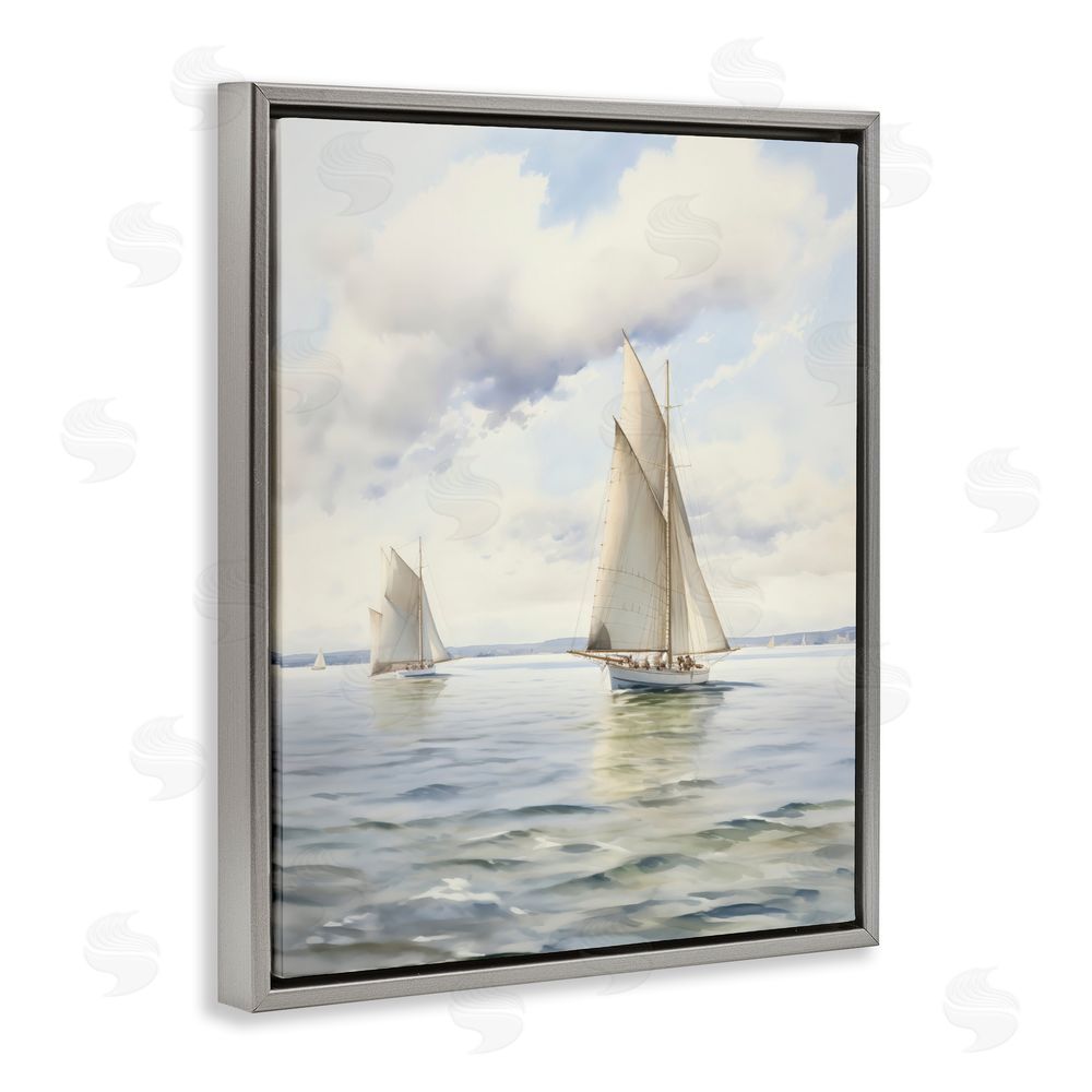 LSR Design Studio Sailing Toward a Tranquil Horizon Gray Floating Framed Canvas Wall Art Print