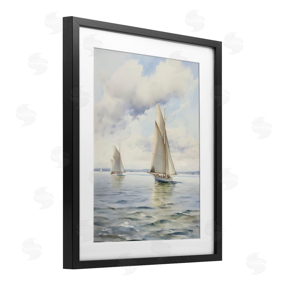 LSR Design Studio Sailing Toward a Tranquil Horizon Black Framed Print Under Glass with White Mat Wall Art